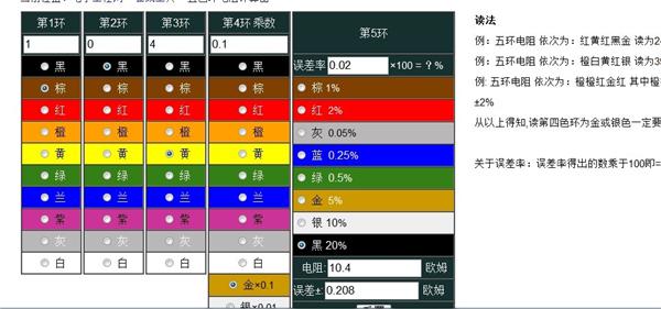 五色环电阻颜色对照表